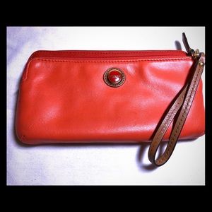 Coach Double Zip Leather Wallet Wristlet - Orange